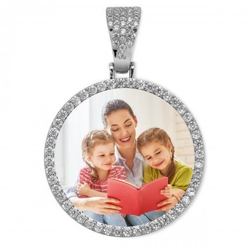 Round Silver Photo Pendant with Rope Chain